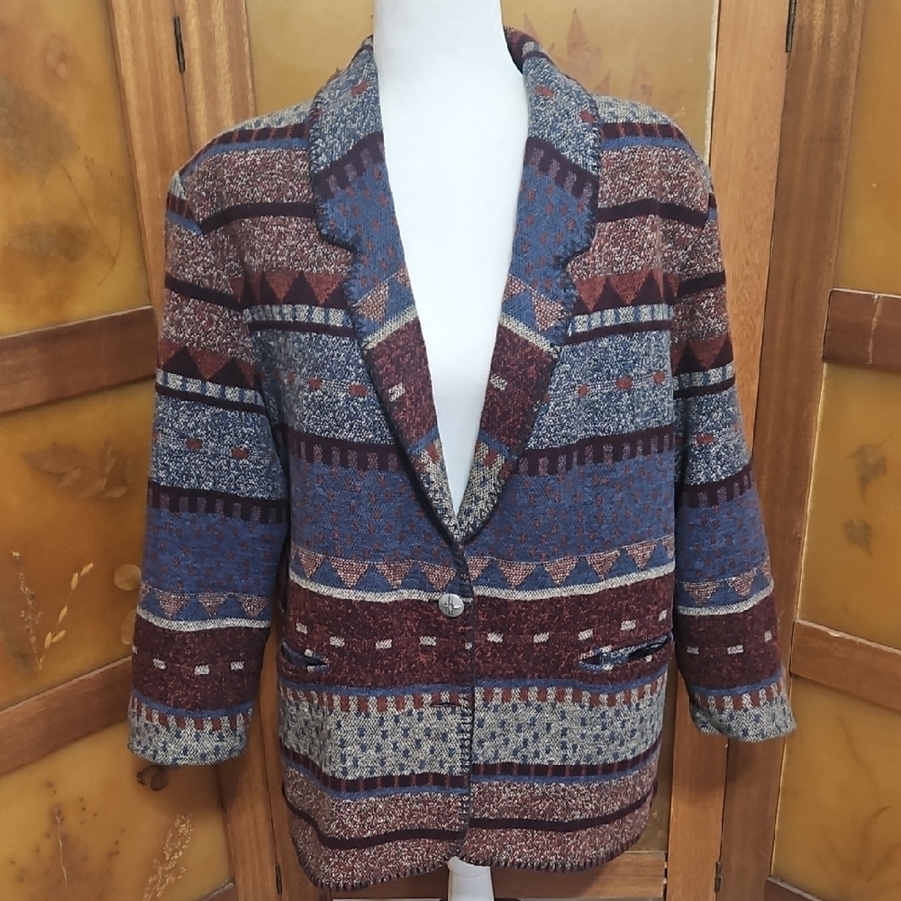 Pendleton Blue and Brown Patterned Blazer - image 9